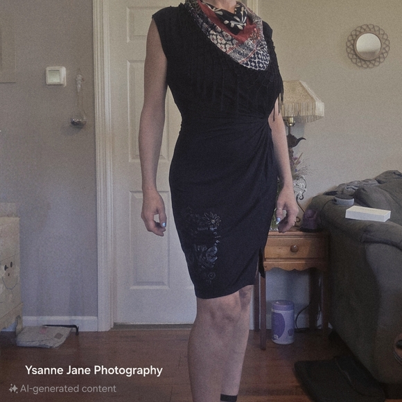 Desigual Black and Red Dress With Embellishments - Picture 2 of 10